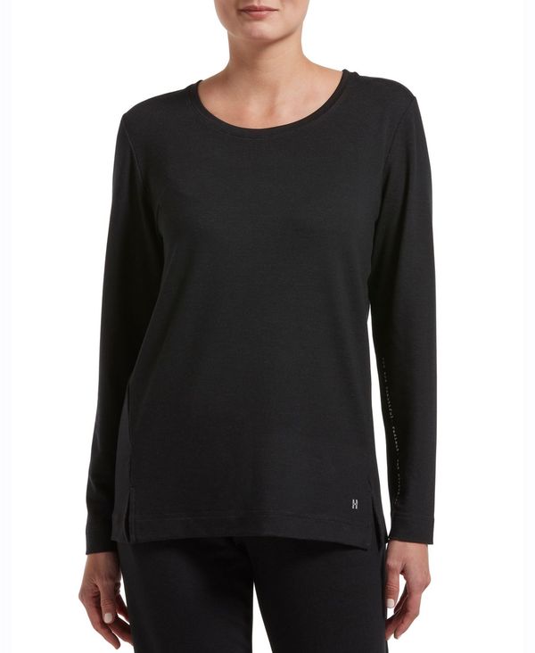 q[ fB[X TVc gbvX Plus Size Solid Long Sleeve Lounge T-Shirt Black