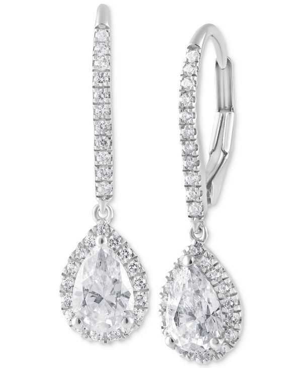 バッジェリーミシュカ レディース ピアス・イヤリング アクセサリー Lab Grown Diamond Pear & Round Halo Leverback Drop Earrings (1-1/4 ct. t.w.) in 14k White Gold White Goldのサムネイル