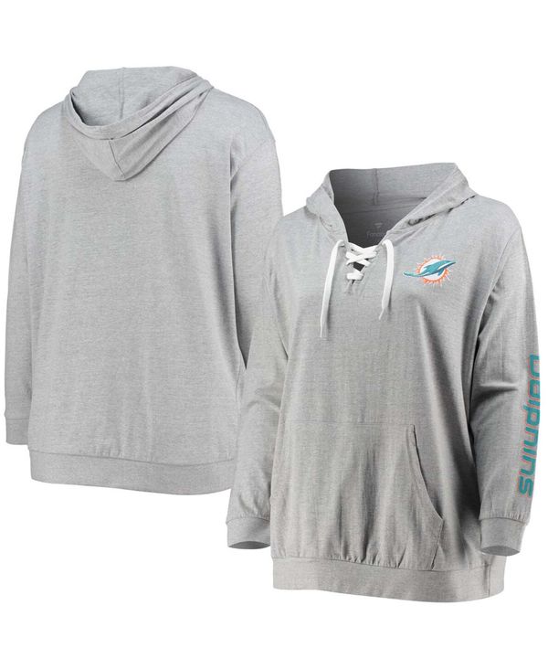 t@ieBNX fB[X p[J[EXEFbg AE^[ Women's Plus Size Heathered Gray Miami Dolphins Lace-Up Pullover Hoodie Heathered Gray