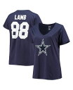 t@ieBNX fB[X TVc gbvX Women's Branded CeeDee Lamb Navy Dallas Cowboys Plus Size Name and Number V-Neck T-shirt Navy