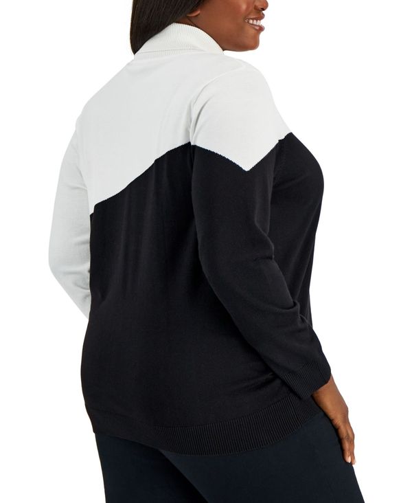 【にしてくだ】 カルバンクライン レディース ニット・セーター アウター Plus Size Colorblocked Turtleneck Sweater White Black Combo：ReVida 店 ですので