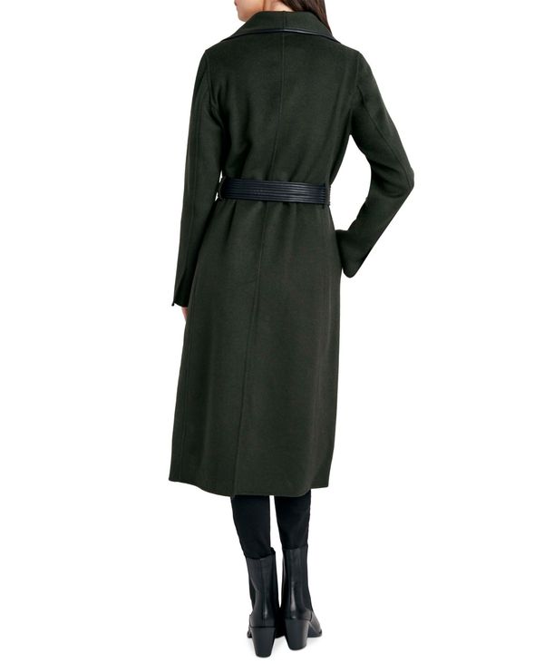 【くすべて】 タハリ レディース ジャケット・ブルゾン アウター Women's Faux-Leather-Trim Belted Wrap Coat Olive：ReVida 店 タハリ
