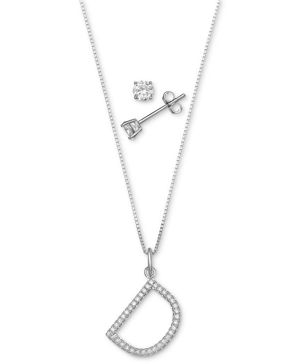 W[j xj[j fB[X lbNXE`[J[Ey_ggbv ANZT[ 2-Pc. Set Cubic Zirconia Initial Pendant Necklace & Solitaire Stud Earrings in Sterling Silver, Created for Macy's D