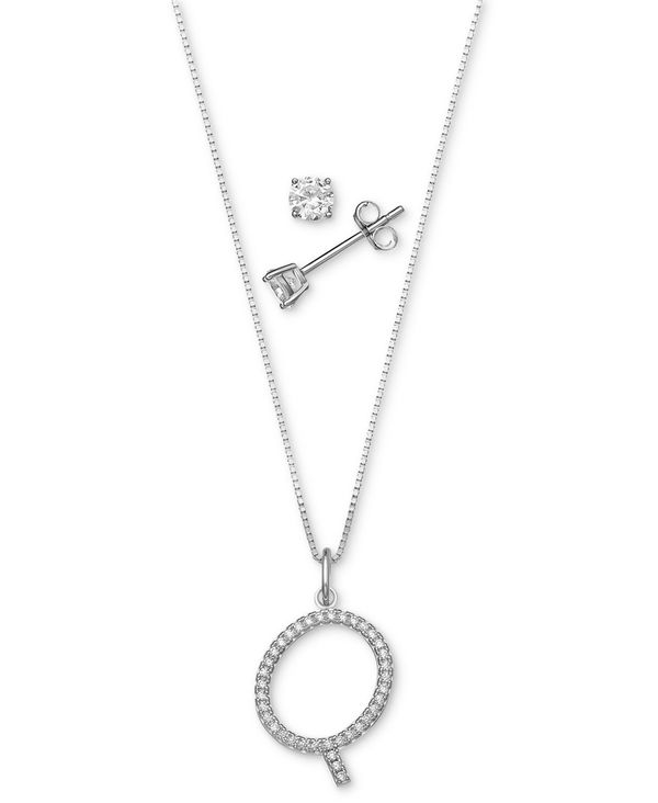 W[j xj[j fB[X lbNXE`[J[Ey_ggbv ANZT[ 2-Pc. Set Cubic Zirconia Initial Pendant Necklace & Solitaire Stud Earrings in Sterling Silver, Created for Macy's Q