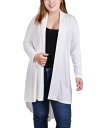 ニューヨークコレクション レディース ニット セーター アウター Plus Size Long Sleeve Knit Cardigan with Chiffon Back White