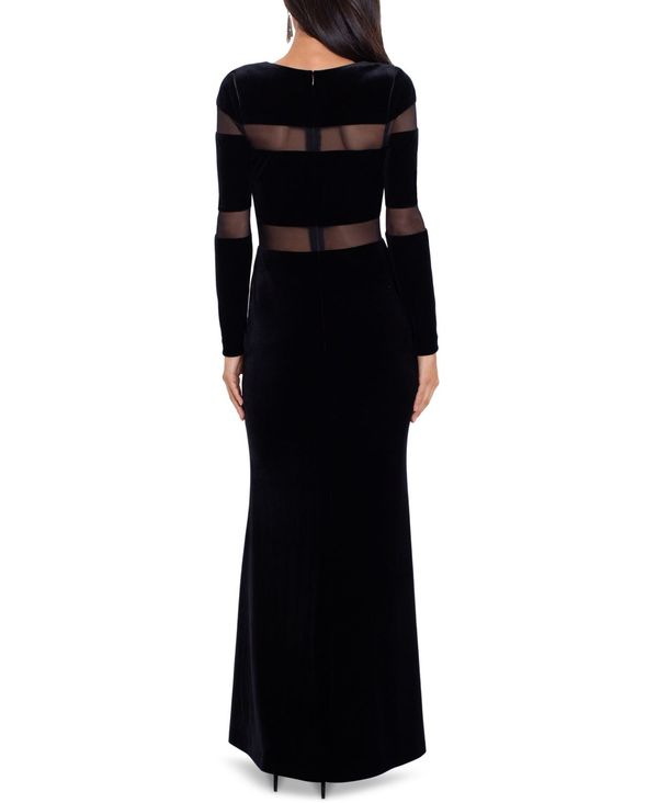 【・デザイン】 ベッツィアンドアダム レディース ワンピース トップス Mesh-Inset Velvet Gown Black:ReVida 店 くすべて
