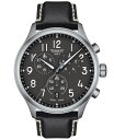 eB\bg Y rv ANZT[ Men's Swiss Chronograph XL Anthracite Leather Strap Watch 45mm Black