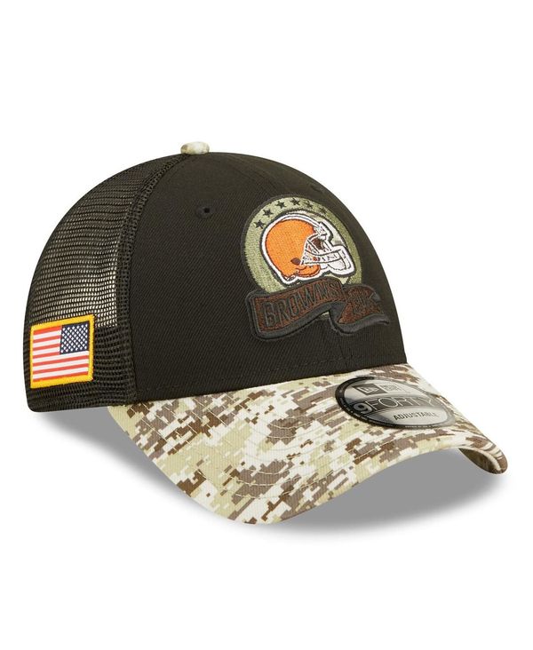 ニューエラ メンズ 帽子 アクセサリー Men's Black, Camo Cleveland Browns 2022 Salute To Service 9FORTY Snapback Trucker Hat Black, Camo