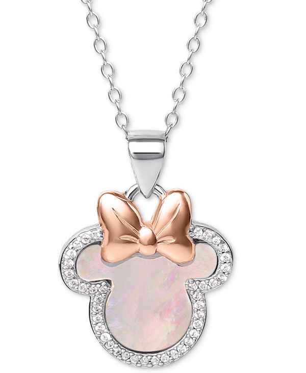 ディズニー レディース ネックレス・チョーカー・ペンダントトップ アクセサリー Mother-of-Pearl & Cubic Zirconia Minnie Mouse 18" Pendant Necklace in Sterling Silver & 18k Rose Gold-Plate Sterling Silver