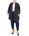 【送料無料】 ニューヨークコレクション レディース ニット セーター カーディガン アウター Plus Size Long Sleeve Knit Cardigan with Chiffon Back Charcoal