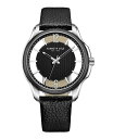 yz PlXR[ Y rv ANZT[ Men's Transparency Dial Black Genuine Leather Strap Watch 42mm Black