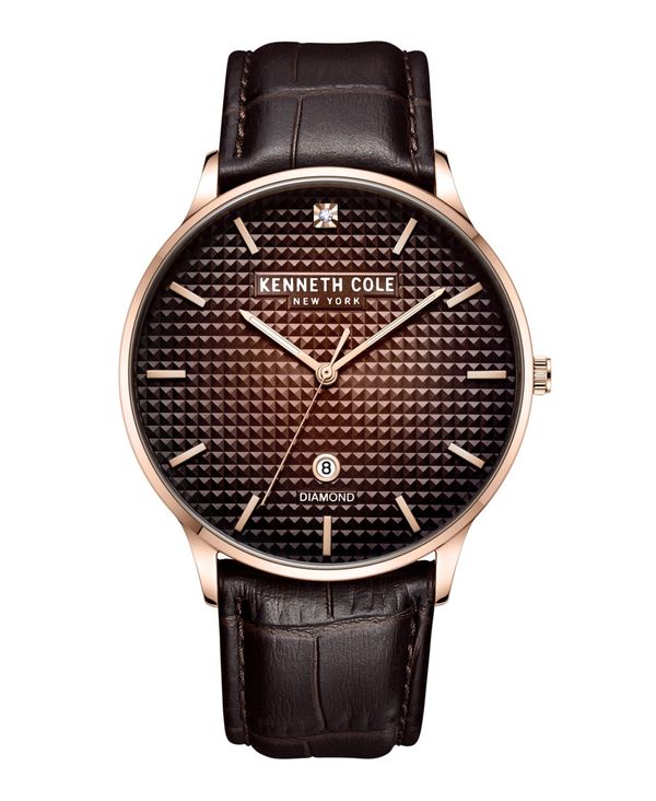 【送料無料】 ケネスコール メンズ 腕時計 アクセサリー Men's Diamond Accent Dial Brown Dark Genuine Leather Strap Watch 42mm Brown Dark