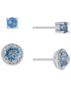 yz W[j xj[j fB[X sAXECO ANZT[ 2-Pc. Set Crystal & Cubic Zirconia Solitaire & Halo Stud Earrings, Created for Macy's Blue