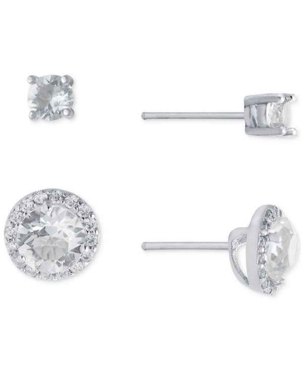 yz W[j xj[j fB[X sAXECO ANZT[ 2-Pc. Set Crystal & Cubic Zirconia Solitaire & Halo Stud Earrings, Created for Macy's Silver