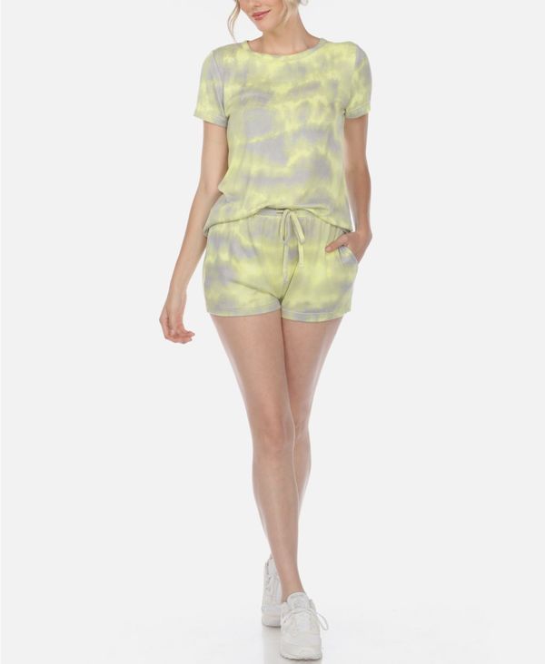 【送料無料】 ホワイトマーク レディース ナイトウェア アンダーウェア Women's 2 Piece Top Shorts Lounge Set Gray, Yellow
