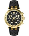 yz FT[` Y rv ANZT[ Men's Swiss Chronograph Bold Black Perforated Leather Strap Watch 46mm Ip Yellow Gold