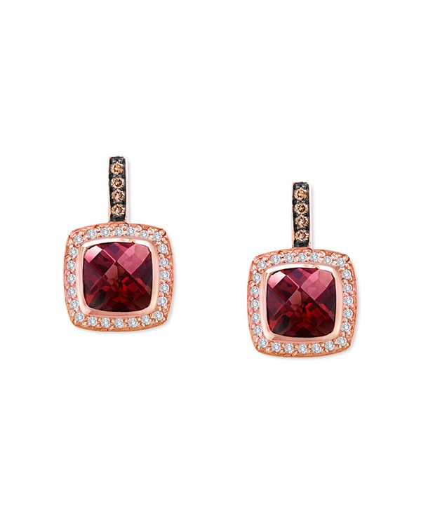 ̵   ǥ ԥ ꡼ Raspberry Rhodolite (3-3/8 ct. t.w.) & Diamond (1/3 ct. t.w.) Halo Drop Earrings in 14k Rose Gold Rhodolite