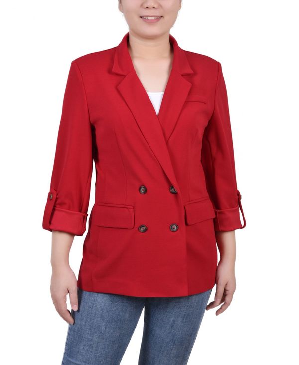 【送料無料】 ニューヨークコレクション レディース ジャケット・ブルゾン アウター Petite Long Sleeve Double Breasted Crepe Jacket Jester Red