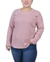 【送料無料】 ニューヨークコレクション レディース シャツ トップス Plus Size Long Sleeve Ribbed Button Detail Top Pink