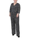 【送料無料】 ニューヨークコレクション レディース ジャンプスーツ トップス Plus Size 3/4 Sleeve Belted Jumpsuit Blac...