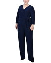 【送料無料】 ニューヨークコレクション レディース ジャンプスーツ トップス Plus Size 3/4 Sleeve Belted Jumpsuit Navy