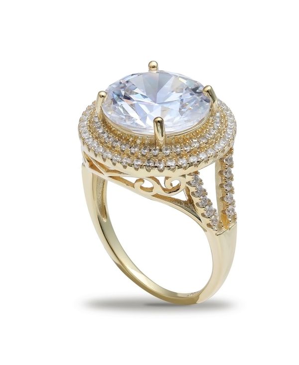 yz W[j xj[j fB[X O ANZT[ Cubic Zirconia Double Pave Halo Ring (7-1/2 ct. t.w.) in 18K Gold Plated Sterling Silver Sterling Silver