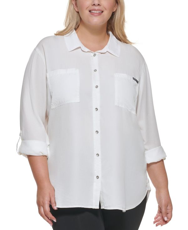 yz JoNC fB[X Vc gbvX Trendy Plus Size Utility Shirt White