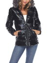 yz zCg}[N fB[X WPbgEu] AE^[ Women's Metallic Puffer Coat With Hoodie Black