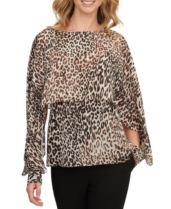 【送料無料】 ダナ キャラン ニューヨーク レディース シャツ トップス Women 039 s Leopard-Print Cape-Sleeve Blouse Charc/silv