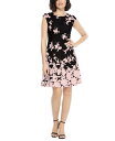 【送料無料】 ロンドンタイムス レディース ワンピース トップス Women's Printed Cap-Sleeve Fit & Flare Dress Black/Pink(4)