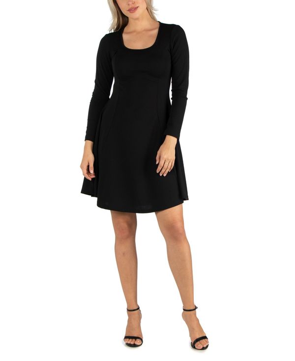 【送料無料】 24セブンコンフォート レディース ワンピース トップス Women's Simple Long Sleeve Knee Length Flared Dress Black