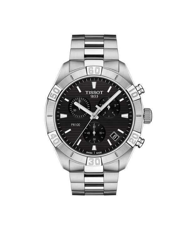 【送料無料】 ティソット メンズ 腕時計 アクセサリー Men's Swiss Chronograph PR 100 Sport Stainless Steel Bracelet Watch 44mm Black