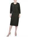 【送料無料】 ニューヨークコレクション レディース ワンピース トップス Women's Textured 3/4 Sleeve Two Piece Dress Set Olive(4)