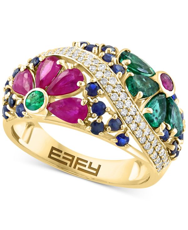 【送料無料】 エフィー レディース リング アクセサリー EFFY&reg; Multi-Gemstone (2-3/4 ct. t.w.) & Diamond (1/4 ct. t.w.) Flower Openwork Ring in 14k Gold Multi Precious