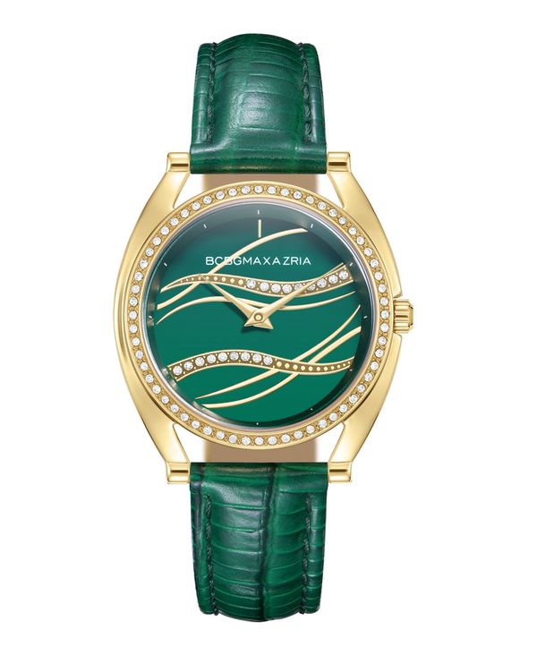【送料無料】 ビーシービージーマックスアズリア レディース 腕時計 アクセサリー Women s Dress Green Genuine Leather Strap Watch 33.8mm Green