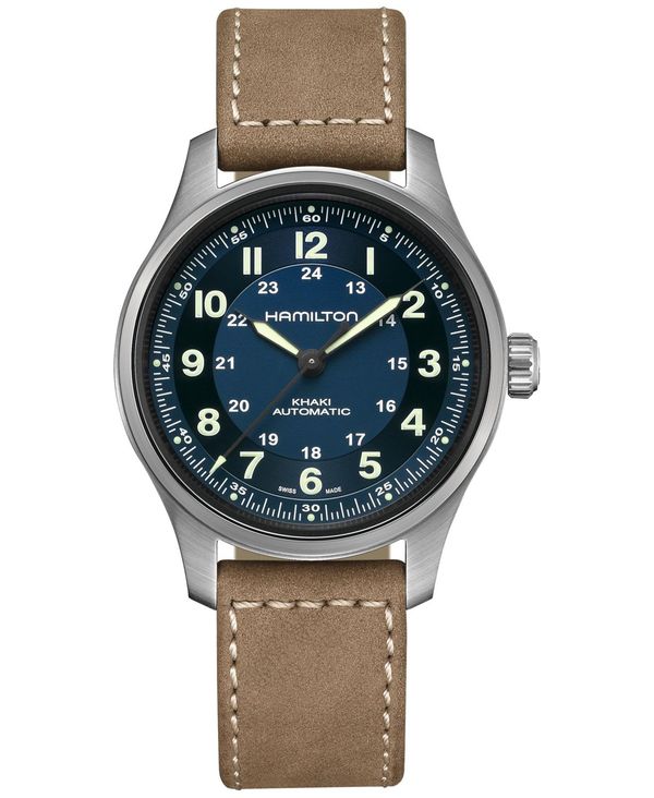 ReVida ŷԾŹ㤨֥ϥߥȥ  ꡼ ӻ 쥶 Hamilton Men's Swiss Automatic Khaki Field Brown Leather Strap Watch 42mm Blue ֥롼פβǤʤ314,800ߤˤʤޤ