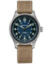 yz n~g Y rv ANZT[ Men's Swiss Automatic Khaki Field Brown Leather Strap Watch 42mm Blue