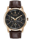 V`Y Y rv ANZT[ Men's Dress Eco-Drive Black-Brown Leather Strap Watch 44mm BU2013-08E No Color