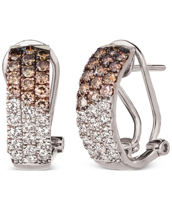 【送料無料】 ル ヴァン レディース ピアス・イヤリング アクセサリー Ombr&eacute; Chocolate Diamond (3/4 ct. t.w.) & Nude Diamond (1/2 ct. t.w.) Omega Hoop Earrings in 14k Rose Gold, White Gold or Yellow Gold White Gold