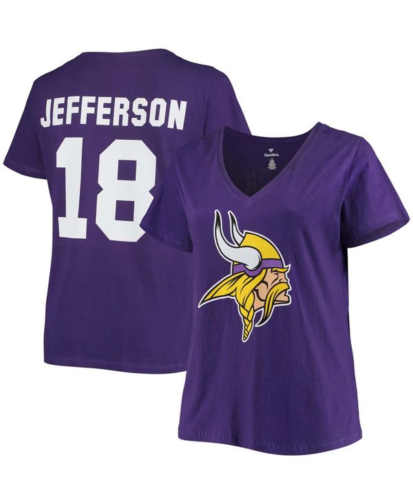 yz t@ieBNX fB[X TVc gbvX Women's Plus Size Justin Jefferson Purple Minnesota Vikings Name Number V-Neck T-shirt Purple