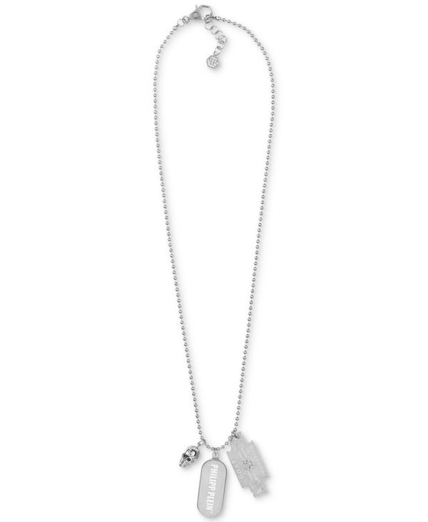 yz tBbvvC fB[X lbNXE`[J[Ey_ggbv ANZT[ Stainless Steel Logo Tag Multi-Charm Pendant Necklace, 29-1/3