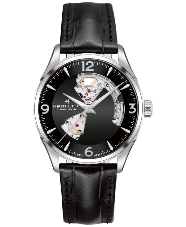 ハミルトン メンズ アクセサリー 腕時計 レザー Hamilton Men's Swiss Automatic Jazzmaster Black Leather Strap Watch 40mm Black ブラック