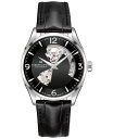 yz n~g Y rv ANZT[ Men's Swiss Automatic Jazzmaster Black Leather Strap Watch 40mm Black