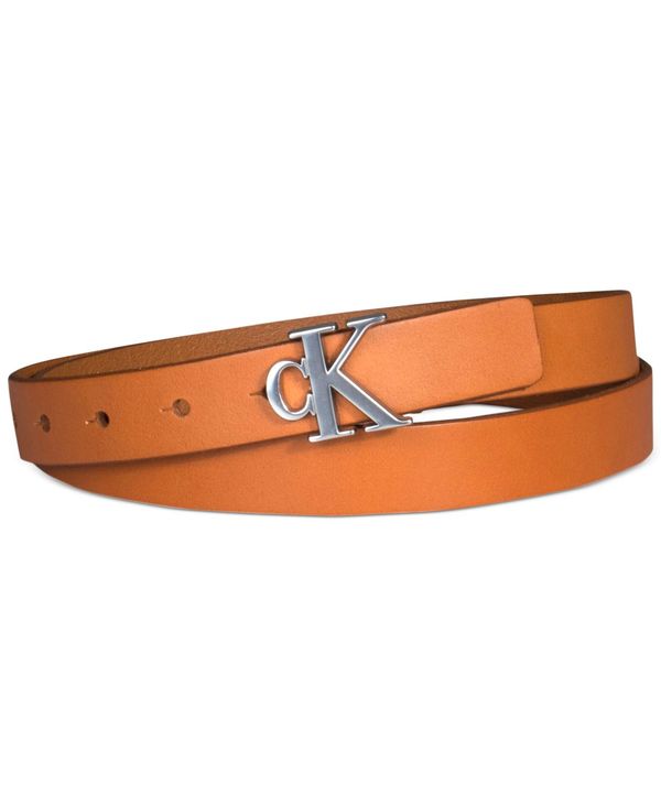 カルバンクライン ベルト（レディース） 【送料無料】 カルバンクライン レディース ベルト アクセサリー Women's CK Monogram Buckle Skinny Belt Tan