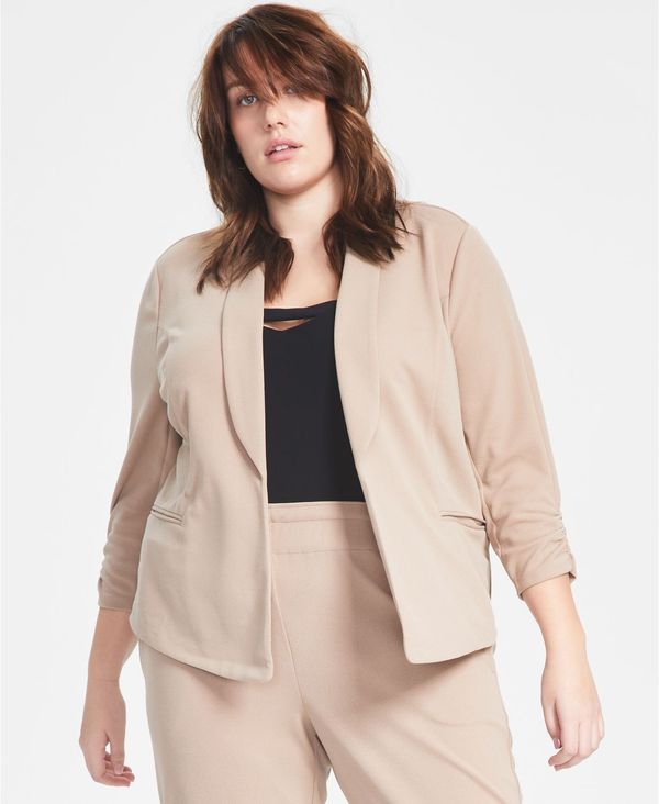 【送料無料】 バースリー レディース ジャケット ブルゾン ブレザー アウター Trendy Plus Size Knit Drape-Front Blazer, Created for Macy 039 s Warm Ginger