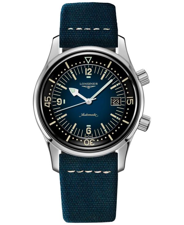 【送料無料】 ロンジン メンズ 腕時計 アクセサリー Men's Swiss Automatic Legend Diver Blue Leather Strap Watch 42mm Blue