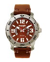 yz O[ Y rv ANZT[ Men's Watch, 48MM Silver Colored Case with Black Printed Arabic Numerals on Outer Steel Bezel, Brown Dial with Dual Crescent Windows, Date Window , Brown Strap with White Accent Stitch Analog Brown