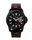 yz O[ Y rv ANZT[ Men's Watch, 46MM IP Black Case with Cutout Bezel, Black Milled Dial with White Index Markers, Analog, Red Second Hand and Cutout Crescent Date Function, Black Strap with Red Accent Stitch Black