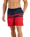 【送料無料】 クラブルーム メンズ ハーフパンツ ショーツ 水着 Men 039 s Quick-Dry Performance Colorblocked Stripe 7 Swim Trunks, Created for Macy 039 s Fire Red Combo