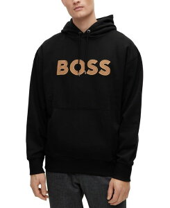 【送料無料】 ヒューゴボス メンズ パーカー・スウェット アウター BOSS Men's Cotton Oversized-Fit Hoodie with Logo Applique Black